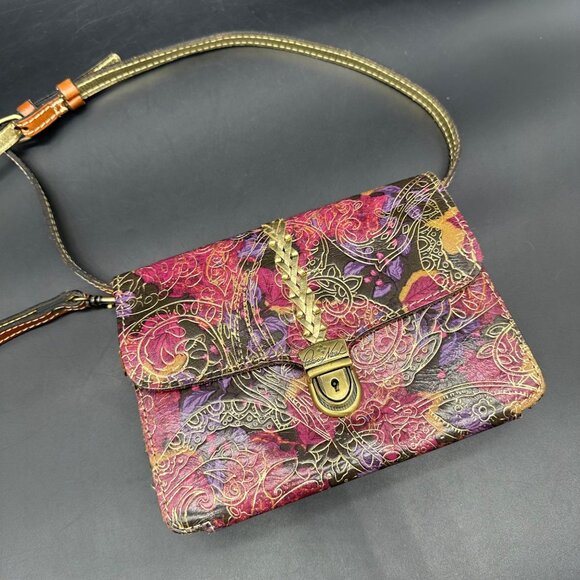 Patricia Nash Floral Leather Crossbody Shoulder Bag Purse Removable Strap Clutch - Picture 1 of 11